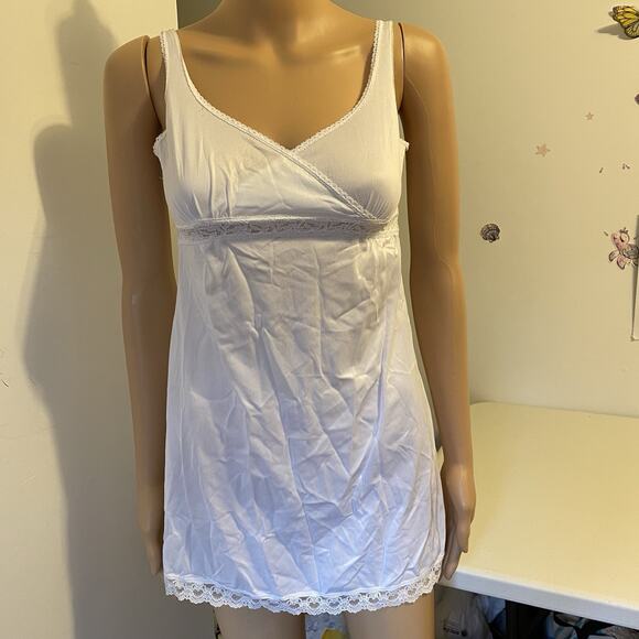 Vintage 80s Her Majesty Girl White Nylon SlipDress Babydoll LaceTrim Sz 12 Fairy - Picture 4 of 9